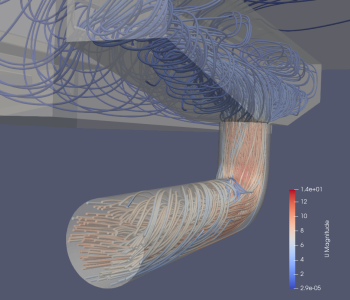 Simulación flujo de aire en una tobera, simulación aplicada a la industria