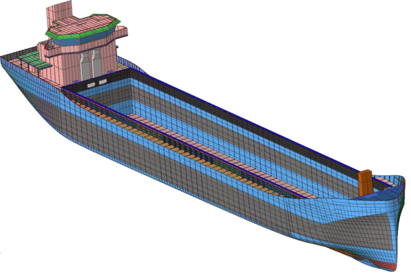 malla de elementos finitos de buque mercante