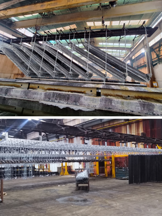 ejemplo uso percha industrial en procesos de galvanizado